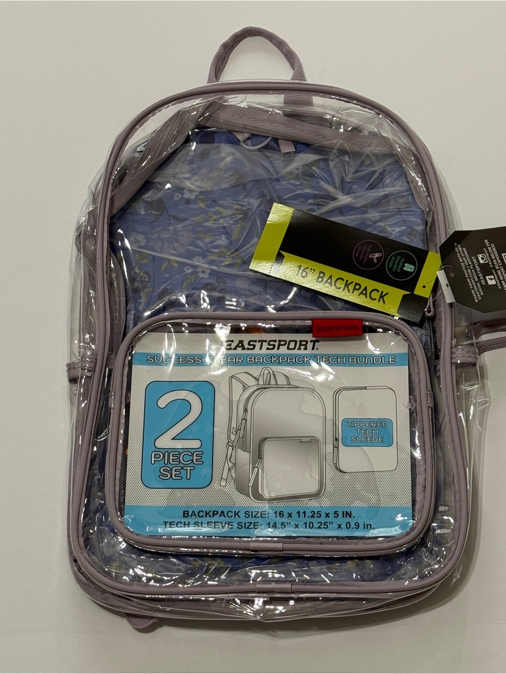 Eastsport Kids Clear Backpack Set in Lavender - 2 Piece - 16”